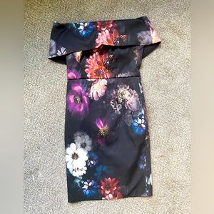 ASOS DESIGN off shoulder black floral mini dress